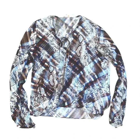 Ted Baker Top Women's 1 Lyzaa Quartz Printed Neck Tie Blouse Long Sleeve - Picture 2 of 4